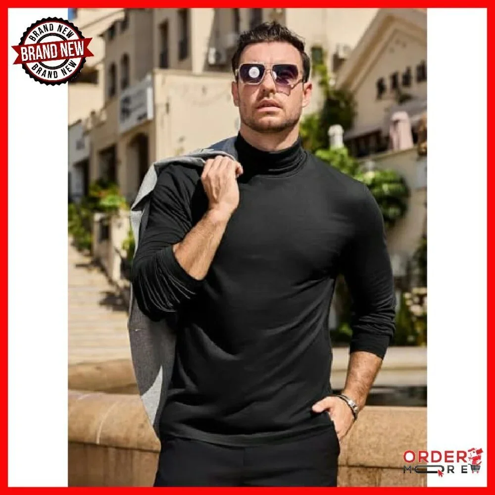 Men's Slim Fit Mock Turtleneck Thermal Shirt Long Sleeve Cotton Blend